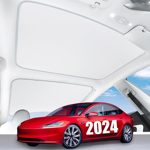 2024 Upgraded Tesla Model Y Sunshaderoof with Windshield Sun Shade, Tesla Model Y Accessories 2024 No-Sag & No-Gaps Heat Insulation Foldable Foldable Sun Shade Blocks 99% UV Rays & Glare Grey in Saudi Arabia
