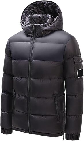 Men's Hooded Puffer Jacket Winter Coat Warm Thickened Zip Up Quilted Padded Jackets with Pockets in Saudi Arabia