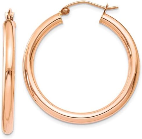 14K Rose Gold Tube Hoop Earrings with Click-Top Clasp, (3mm Tube) in Saudi Arabia