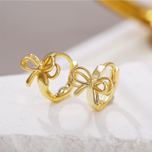 Gold Silver Bow Earrings for Women Bow Hoop Earrings Huggies Small Bowknot Hoop Earrings Jewelry in Kuwait