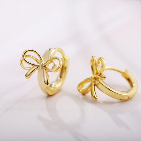 Gold Silver Bow Earrings for Women Bow Hoop Earrings Huggies Small Bowknot Hoop Earrings Jewelry in Kuwait