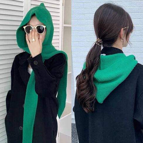 Women Winter Knitted Hooded Hat Pure Color Long Scarf Cap Warm Shawl Wrap Head Scarves Pullover Hat for Winter Fall in Kuwait