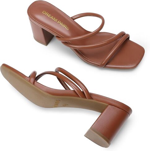 DREAM PAIRS Women's Strappy Heels Open Toe Low Chunky Heel Slip On Mules Square Block Sandals Dress Shoes in Saudi Arabia
