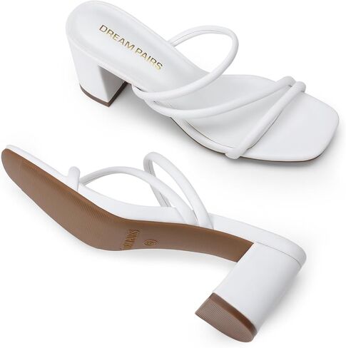 DREAM PAIRS Women's Strappy Heels Open Toe Low Chunky Heel Slip On Mules Square Block Sandals Dress Shoes in Saudi Arabia