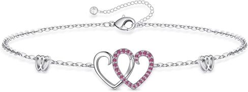 Memorjew Birthstone Bracelet for Women - 925 Sterling Silver Bracelet for Women, Love Heart Birthstone Bracelet Charms Anniversary Mothers Day Birthday Gifts for Women Wife Girlfriend Mom Her in Saudi Arabia