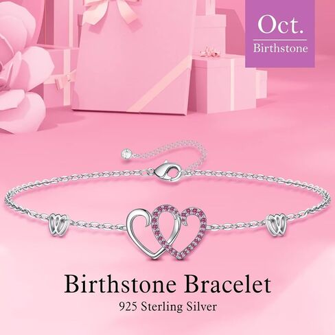 Memorjew Birthstone Bracelet for Women - 925 Sterling Silver Bracelet for Women, Love Heart Birthstone Bracelet Charms Anniversary Mothers Day Birthday Gifts for Women Wife Girlfriend Mom Her in Saudi Arabia