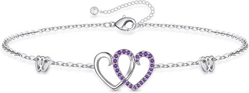 Memorjew Birthstone Bracelet for Women - 925 Sterling Silver Bracelet for Women, Love Heart Birthstone Bracelet Charms Anniversary Mothers Day Birthday Gifts for Women Wife Girlfriend Mom Her in Saudi Arabia