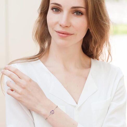 Memorjew Birthstone Bracelet for Women - 925 Sterling Silver Bracelet for Women, Love Heart Birthstone Bracelet Charms Anniversary Mothers Day Birthday Gifts for Women Wife Girlfriend Mom Her in Saudi Arabia