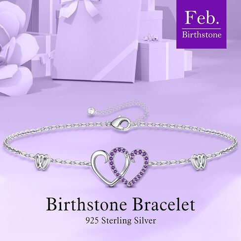 Memorjew Birthstone Bracelet for Women - 925 Sterling Silver Bracelet for Women, Love Heart Birthstone Bracelet Charms Anniversary Mothers Day Birthday Gifts for Women Wife Girlfriend Mom Her in Saudi Arabia