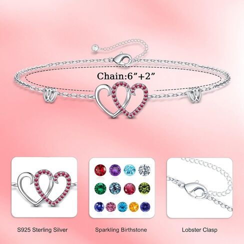 Memorjew Birthstone Bracelet for Women - 925 Sterling Silver Bracelet for Women, Love Heart Birthstone Bracelet Charms Anniversary Mothers Day Birthday Gifts for Women Wife Girlfriend Mom Her in Saudi Arabia