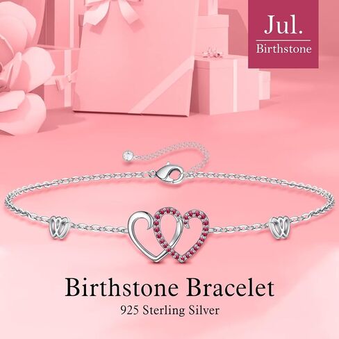 Memorjew Birthstone Bracelet for Women - 925 Sterling Silver Bracelet for Women, Love Heart Birthstone Bracelet Charms Anniversary Mothers Day Birthday Gifts for Women Wife Girlfriend Mom Her in Saudi Arabia