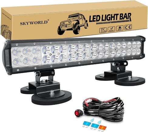 SKYWORLD شريط إضاءة LED مغناطيسي للسيارة 20 بوصة 126 وات أضواء القيادة على الطرق الوعرة مع مجموعة كابلات أسلاك 12 فولت + حامل حامل قاعدة مغناطيسية قوية لشاحنة الطرق الوعرة SUV 4x4، 6000K أبيض in Kuwait
