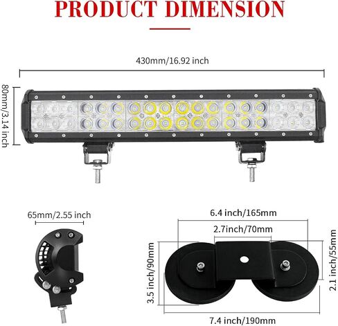 SKYWORLD شريط إضاءة LED مغناطيسي للسيارة 20 بوصة 126 وات أضواء القيادة على الطرق الوعرة مع مجموعة كابلات أسلاك 12 فولت + حامل حامل قاعدة مغناطيسية قوية لشاحنة الطرق الوعرة SUV 4x4، 6000K أبيض in Kuwait