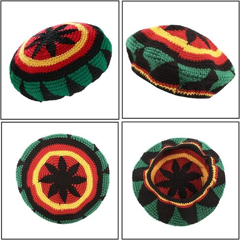 ZffXH Rasta Hat, Men's Rainbow Wool Knit Reggae Jamaican Beanie Slouchy Baggy Rastafarian Cap, Crochet Rasta Tam Hats in Kuwait
