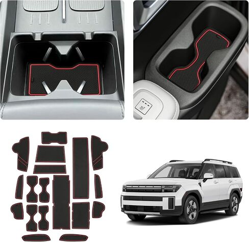 Center Console Liner Mat Fits 2024 2025 Hyundai Santa Fe SE/SEL/SEL Hybrid/XRT/Limited/Calligraphy Accessories Cup Holder Insert Mat Center Console Shifter Liner Trim Door Pocket Mat 18PCS, Black in Kuwait