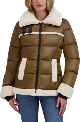 Laundry by Shelli Segal Women's Satin Puffer Jacket with Faux Fur Trim in Saudi Arabia