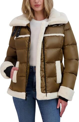 Laundry by Shelli Segal Women's Satin Puffer Jacket with Faux Fur Trim in Saudi Arabia