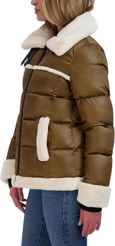 Laundry by Shelli Segal Women's Satin Puffer Jacket with Faux Fur Trim in Saudi Arabia