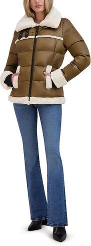 Laundry by Shelli Segal Women's Satin Puffer Jacket with Faux Fur Trim in Saudi Arabia