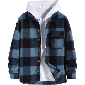 ZAFUL Men's Flap Pocket Single Breasted Woolen Blend Turn Down Collar Shirt Jacket Long Sleeve Winter Coat