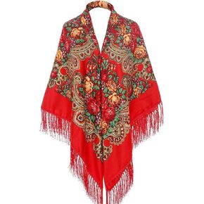 Russian Style Muffler Scarf Women's Traditional Scarf Wrap Tassel Shawl Fringes Neck Head Shawl Retro Scarf