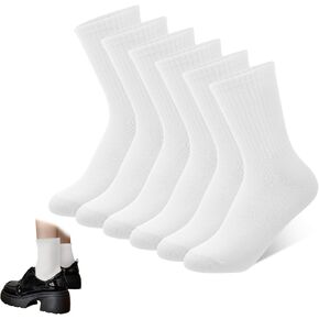 3 Pairs White Crew Socks for Women All Season Womens Ankle Socks Cotton Athletic Casual Mid High Length Socks for Boots, Sneakers, Loafer