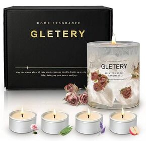 4 Pack Aromatherapy Candles for Home Scented, Dried Rose Aromatherapy,Soy Wax Artisan Candle in Glass Jar with Lid,Healing Crystal Candle,Highly Scented Luxury Glass Jar Scented Candle & Box
