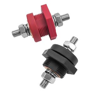 High Current 3/8" Thru Panel Battery Terminal Connectors, High-Power Copper Core Bushing Fit for Trucks Cars SUV Ships etc, Pack of 2 (Red and Black)