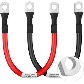 Battery Cable 6 Gauge 4FT, 6AWG Battery Power Inverter Cables (1 Positive & 1 Negative) with 5/16" Lugs Terminals for Automotive Solar Marine Boat RV Car Motorcycle