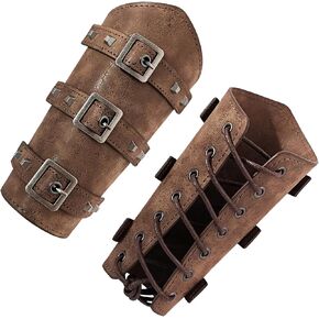 2 Pcs PU Leather Arm Guards Medieval Arm Bracer LARP Wristband Ren Faire Knight Bracers Halloween Dress up Buckle Armband