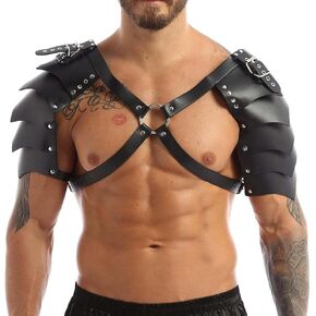 Medieval Faux Leather Double Pauldron Halloween Costume Weapons Armor Mercenary Knight Shoulder Armor for LARP Cosplay Ren Faire Belt Shawl Half Shoulder Cape Scarf Buckle Armor Medieval Guards