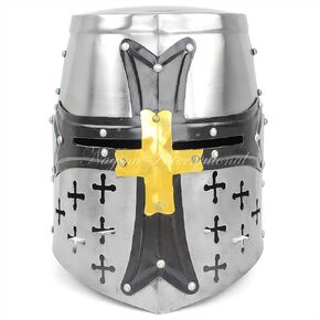 Nagina International Medieval Templar Crusader Knight Armor Helmet | Greek Roman Spartan Armour Accessories | Silver Gold Helm A+ | Wearable for Adult Costumes (Zorro Black)
