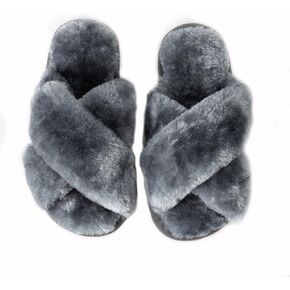 Girls Fluffy Slippers Memory Foam Soft Plush Cross Band House Shoes Indoor Outdoor Slip On