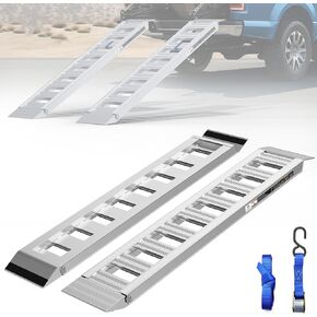 2PCS Aluminum Trailer Ramps, 6000LBS Capacity Heavy-Duty Loading Ramps with Adjustable Safety Straps, 60" X 12" Universal Loading Ramp for Motorcycle, Tractor, ATV/UTV, Trucks, Lawn Mower...
