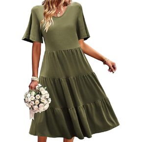 Zeagoo Women's Summer Dress Midi Floral Flutter Short Sleeve Casual Dresses with Pockets Tiered Flowy Boho Beach Dress