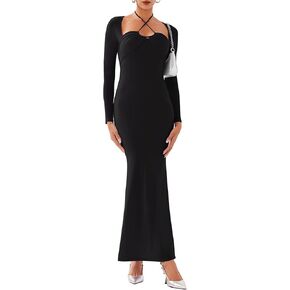 Women's Long Sleeve Inverted Trapezoid Cross Neck Mermaid Dress with Decorative Straps 2024 Fall/Winter Designer Collection