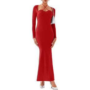 Women's Long Sleeve Inverted Trapezoid Cross Neck Mermaid Dress with Decorative Straps 2024 Fall/Winter Designer Collection