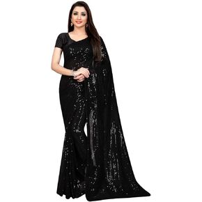 kfgroup Women's Woven Pure Georgette Saree Ethnic Dresses Wedding Sari with Blouse Piece (Black)