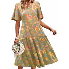 Zeagoo Women's Summer Dress Midi Floral Flutter Short Sleeve Casual Dresses with Pockets Tiered Flowy Boho Beach Dress in Saudi Arabia