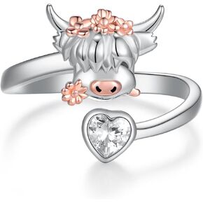 Highland Cow Ring 925 Sterling Silver Cow Open Ring Cute Animal Cow Jewelry Gifts for Women