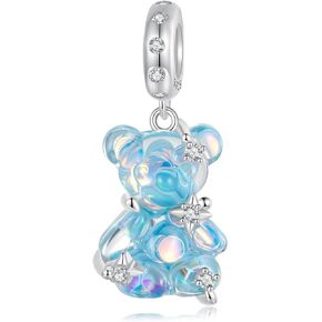 Colorful Bear Charms 925 Sterling Silver Cute Pet Pendant Fits Pandora Bracelet Necklace for Women