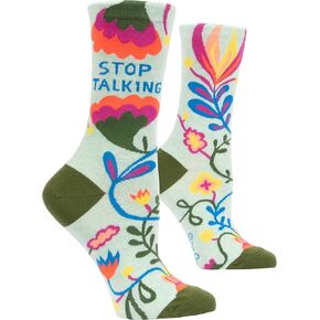 Blue Q Socks, Women's Crew, Stop Talking,Multicolor,OS