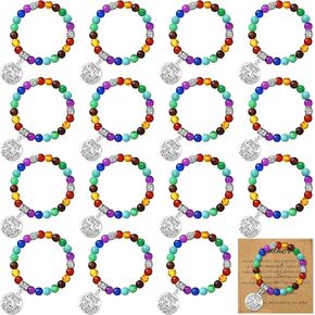 Remuuly 16 Pcs Christmas Teacher Appreciation Gifts for Women Teacher Bracelets Natural Stone Graduation Teacher Jewelry Gift Teacher Elastic Bead Bracelets