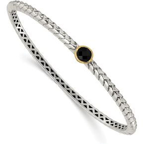 سوار Lex & Lu من الذهب الأصفر عيار 14 قيراط مع الفضة الإسترليني العتيقة مقاس 6 ملم من العقيق اليماني in Kuwait