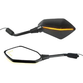 Minho M10 Universal Stripe Adjustment Rearview Motorcycle Mirrors LED Turn Signal Light Rear View Mirror with Horse Race Lamp Marquee for 10mm Handlebar Motorcycle Yamaha Honda Suzuki