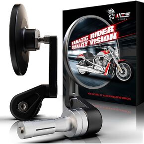 MZS Motorcycle Mirrors | CNC Aluminum Alloy Bar End Rear View Mirror Side Folding Universal 7/8 Standard Hollow Handlebar Convex Round Black Compatible with Street Sport Bike Cruiser Scooter