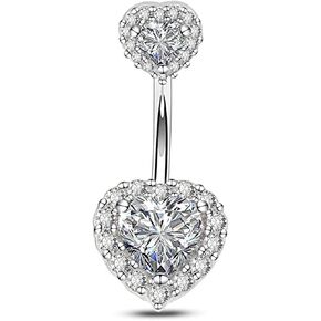 Janylin Women Silver Belly Button Ring Jewelry Heart Rhinestone Body Piercing Sparkly Belly Piercings Body Jewelry