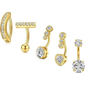 Incaton 14G Belly Button Rings, Stainless Steel Diamond Belly Rings For Women, Cute Clicker Hoop Belly Button Rings, Navel Piercing Pack With Gift Velvet Pouch