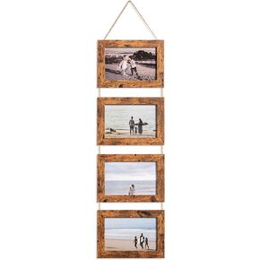 eletecpro 2 Pack 4x6 Black Hanging Picture Frames, Wall Picture Frames with Real Glass, Foldable Picture Frame Displays 4 Photos for Wall Decor