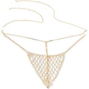 Boho Gold Body Chain Sexy Rhinestone Waist Chains Bikini Underwear Belly Chain Rave Party Nightclub Body Jewelry for Women and Girls(I)